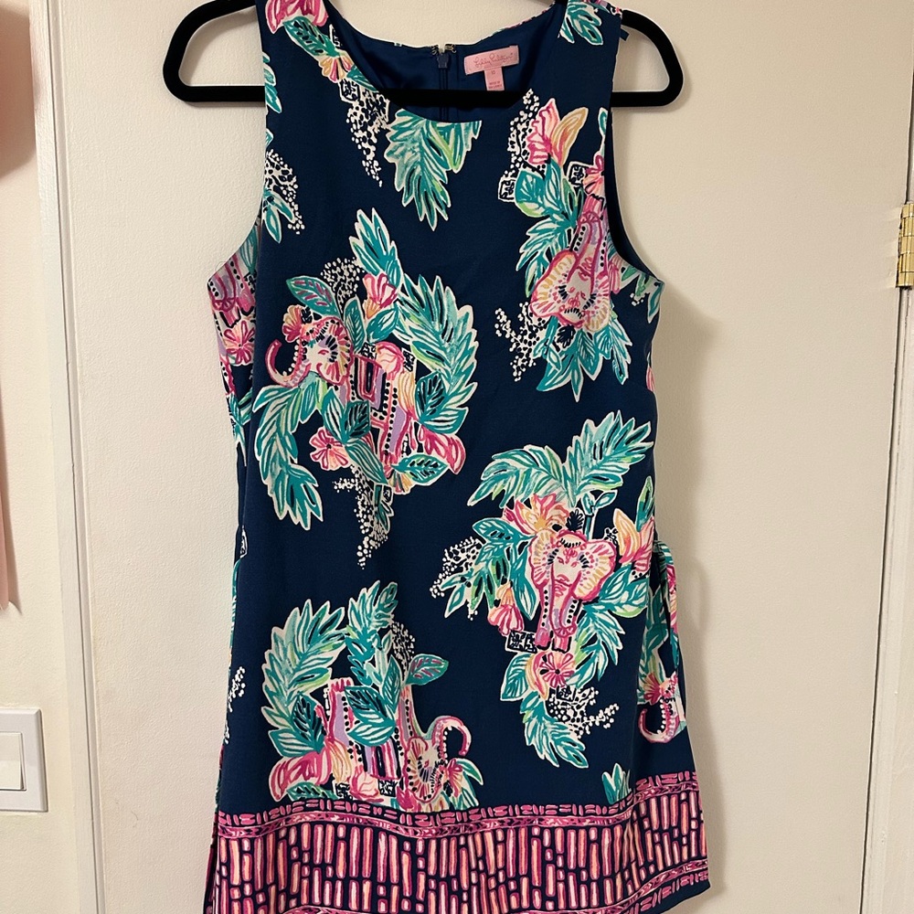 Lilly Pulitzer Navy Sleeveless Shift Dress with Pink & Teal Floral Print